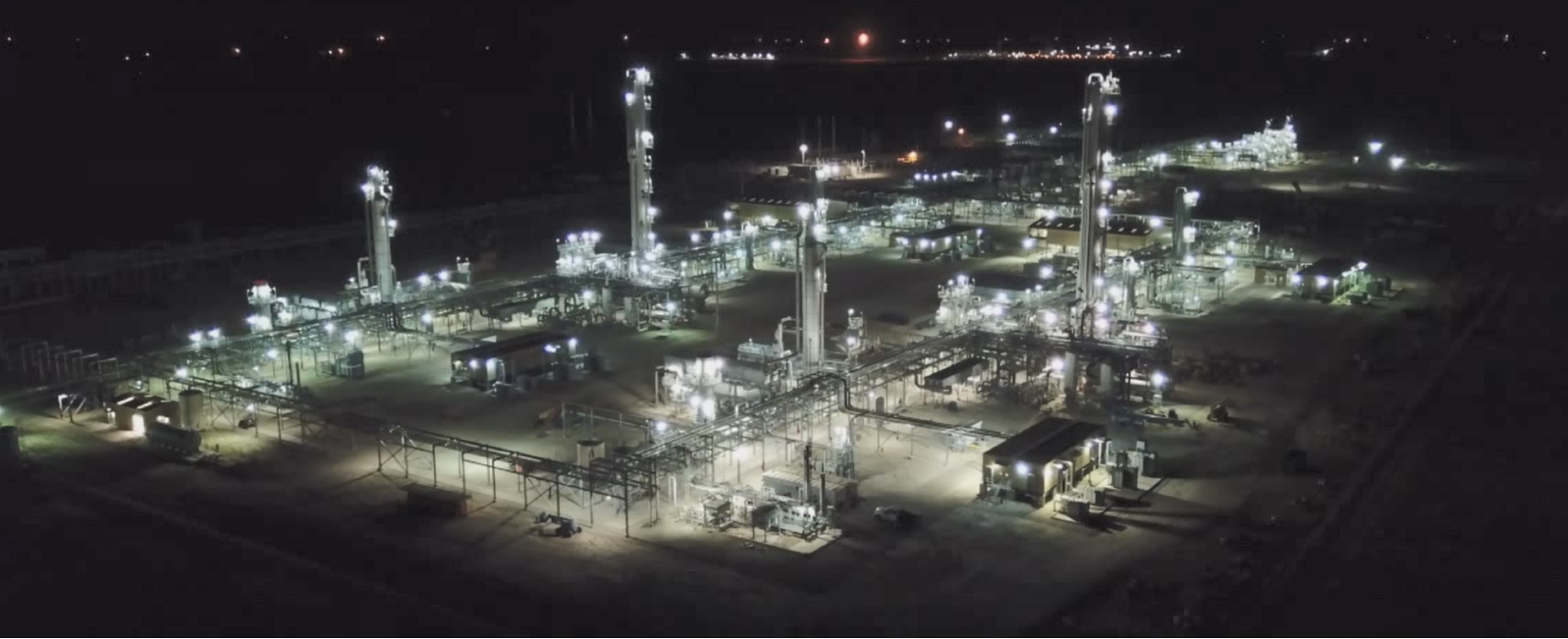 A process plant at night
